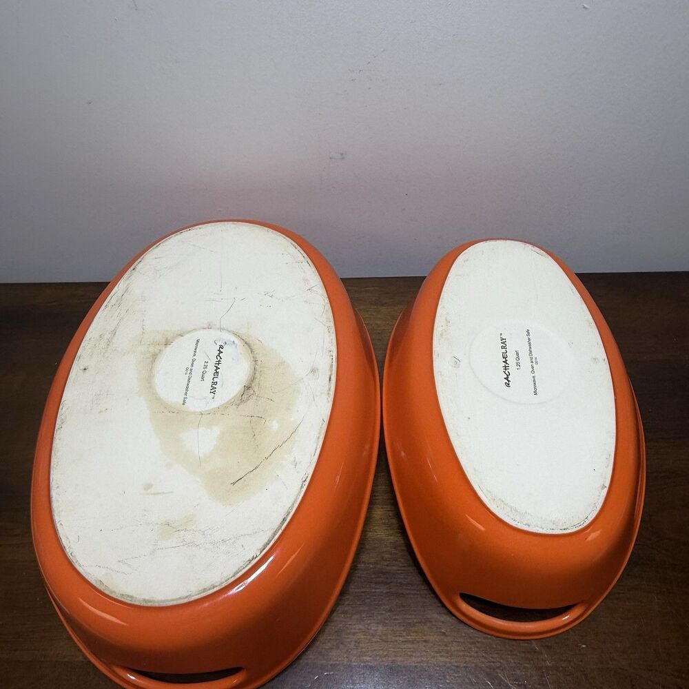 2 Piece Rachael Ray Oval 1.25 Qt & 2.25 Qt Orange Casserole / Baking Dishes - Picture 9 of 12